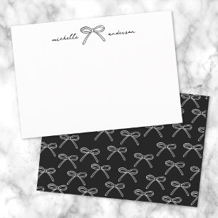 Personalized Black White Bow Name Note Card