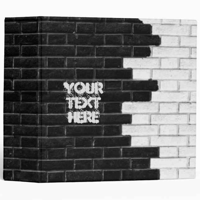 Personalized Black & White Brick Wall 3 Ring Binder (Front/Spine)