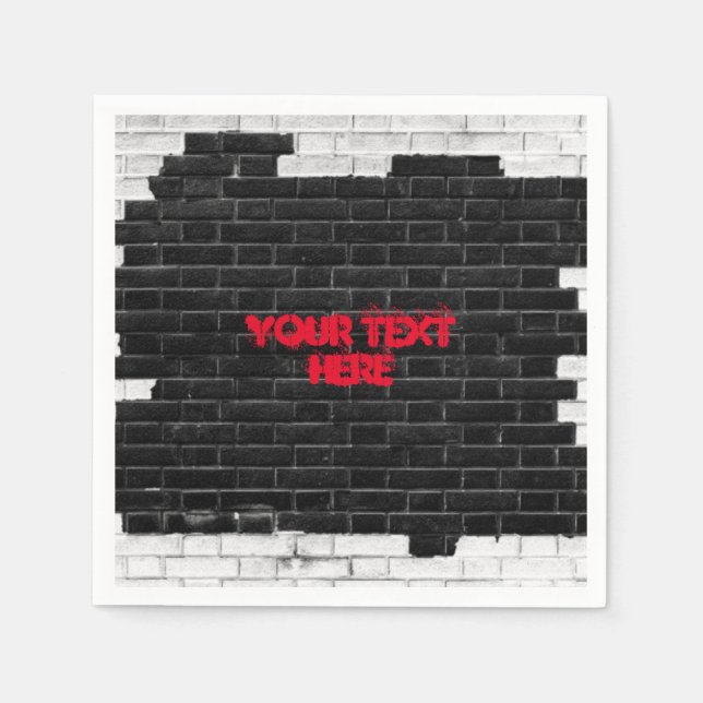 Personalized Black & White Brick Wall Napkins (Front)