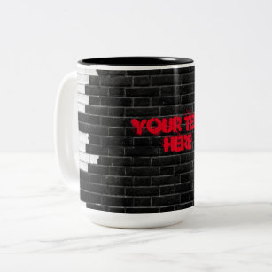 Personalized Black & White Brick Wall Two-Tone Coffee Mug