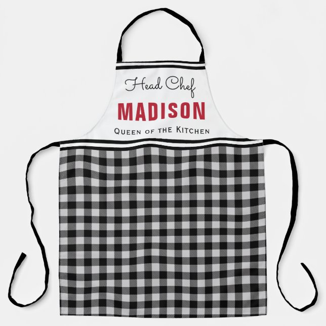 Personalized Black White Buffalo Plaid Monogram Apron (Front)