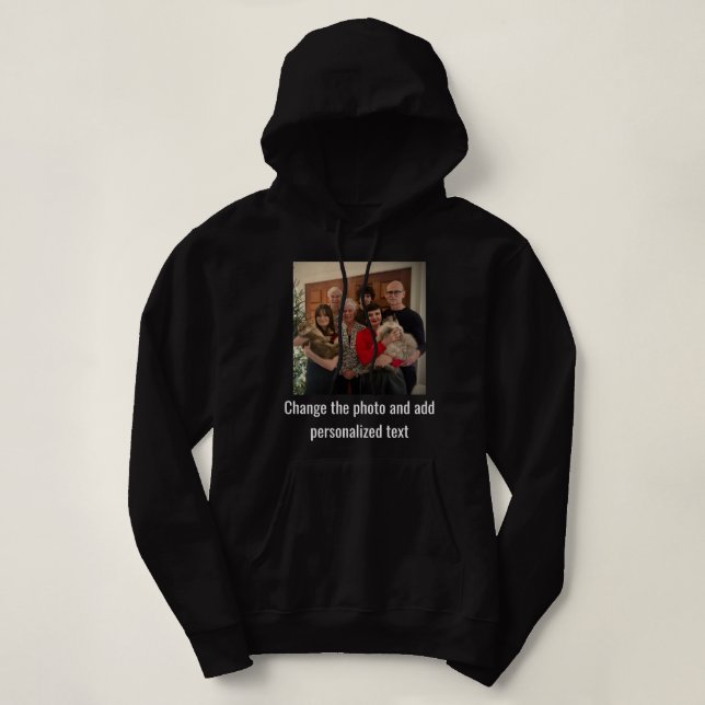 Personalized Black White Cat Mom Family Pet Photo Hoodie (Design Front)