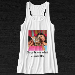Personalized Black White Cat Mom Family Pet Photo Tank Top