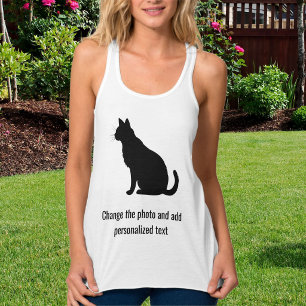 Personalized Black White Cat Mom Family Pet Photo Tank Top