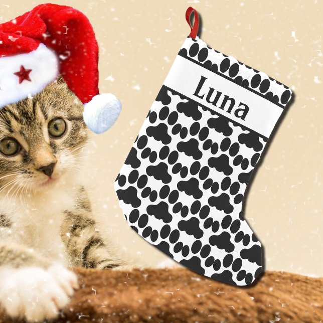 personalized black&white cat paw pattern small christmas stocking (Creator Uploaded)