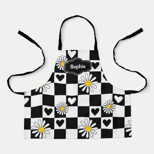 Personalized Black White Checkered Apron