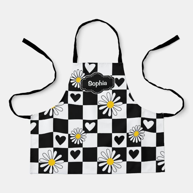 Personalized Black White Checkered Apron (Front)