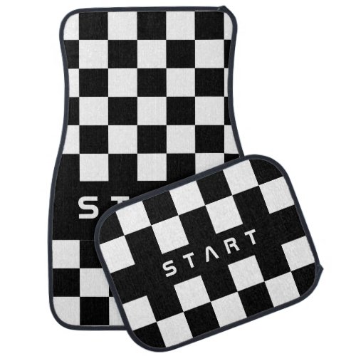 Personalized Black  White Checkered _ Start Car Floor Mat