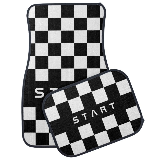 Personalized Black & White Checkered - Start Car Floor Mat (Set)
