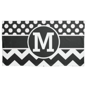 Personalized Black White Chevron Polka Dots Pillow Case