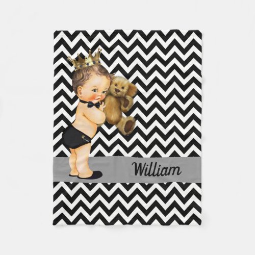 Personalized Black White Chevrons Prince Nursery Fleece Blanket