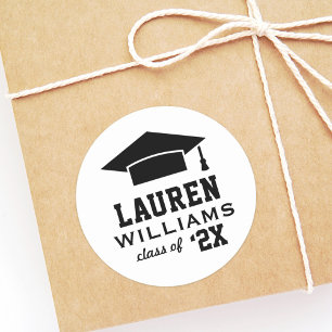 Personalized Black White Class of 2026 Graduation Classic Round Sticker