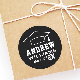 Personalized Black White Class of 2026 Graduation Classic Round Sticker