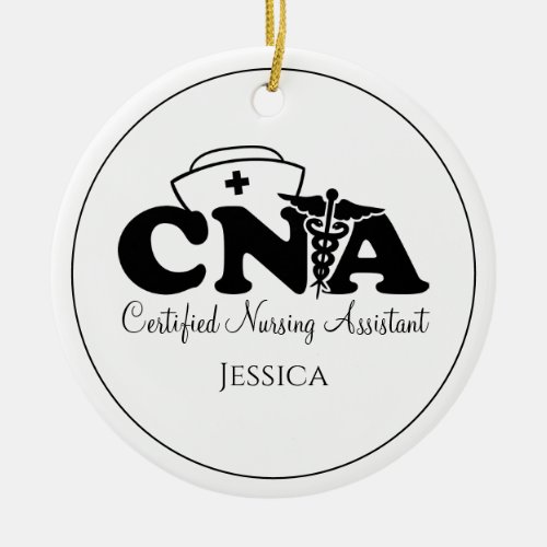 Personalized Black White CNA Nurse Christmas   Ceramic Ornament