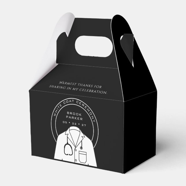 Personalized Black White Coat Ceremony  Thank You Favor Boxes (Front Side)