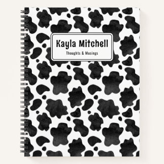 Personalized Black & White Cow Print Notebook