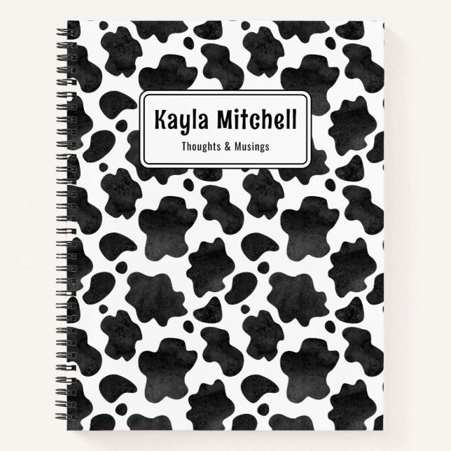 Personalized Black & White Cow Print Notebook (Front)
