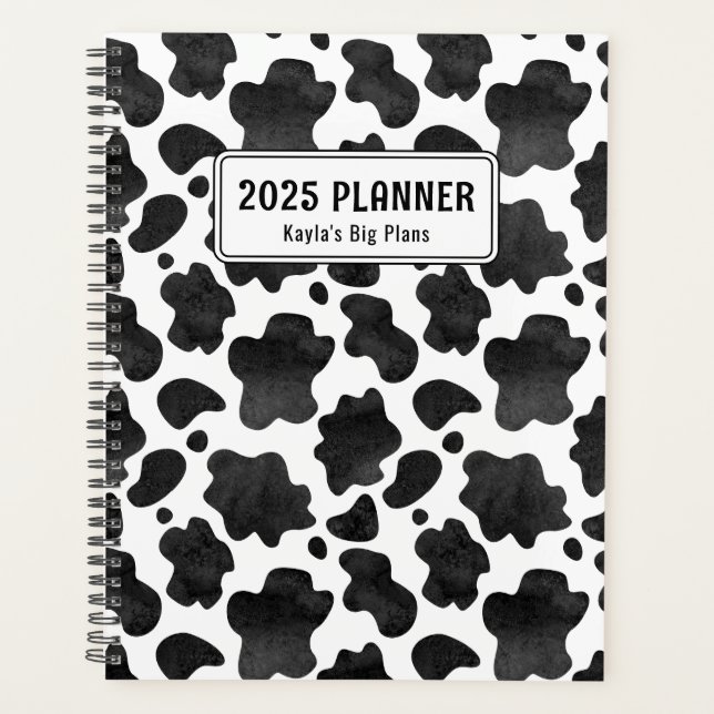 Personalized Black & White Cow Print Planner (Front)
