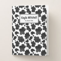 Personalized Black & White Cow Print Pocket Folder