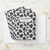 Personalized Black & White Cow Print Pocket Folder
