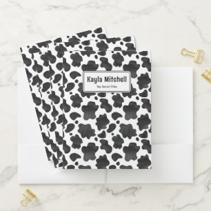 Personalized Black & White Cow Print Pocket Folder