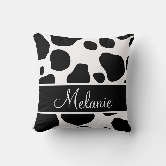 Personalized Black White Cow Spots Pillow (Front)