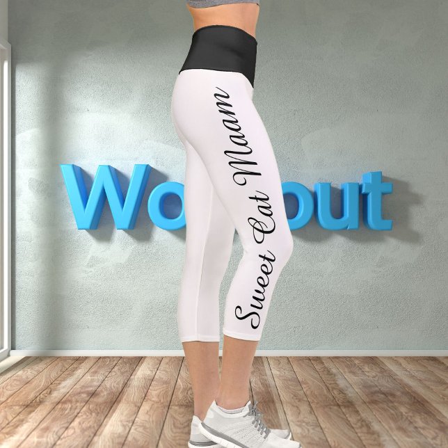 Personalized Black White Custom Cat Text Diy Yoga Capri Leggings (Creator Uploaded)