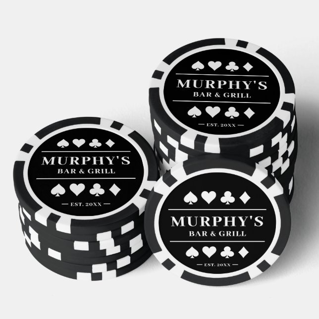 Personalized Black & White Custom Name Casino Poker Chips (Stack)