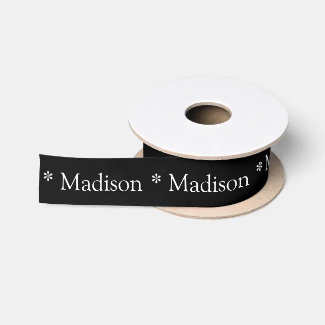 Name Design Ribbon Text Personalized black white custom name text pattern satin ribbon | Zazzle