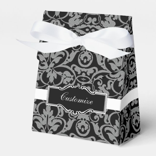 Personalized Black & White Damask Favor Box (Front Side)