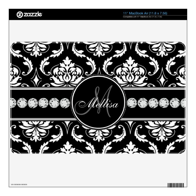 Personalized Black White Damask MacBook Skin (Product)
