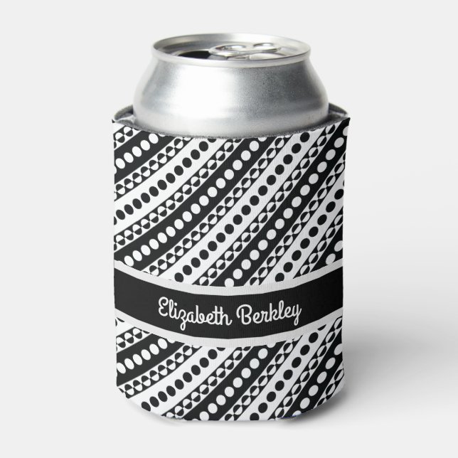 Personalized, Black & White Diagonal Retro Pattern Can Cooler (Can Front)