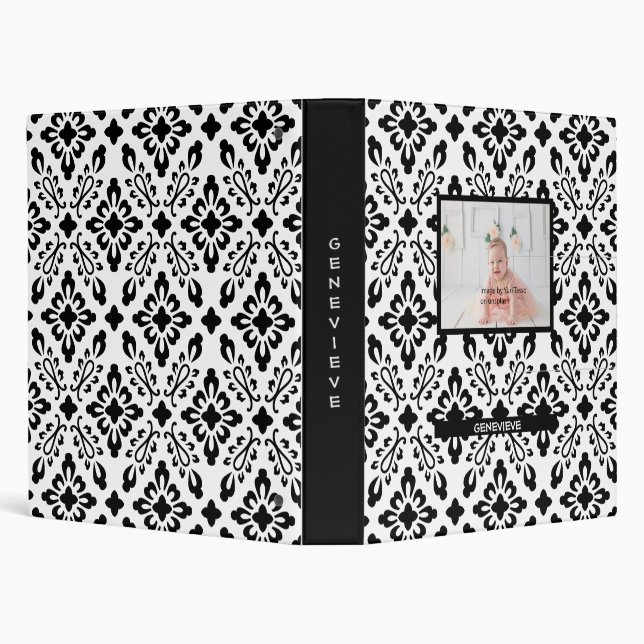 Personalized Black & White Diamond Pattern 3 Ring Binder (Background)