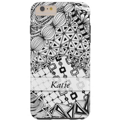 Personalized Black  White Doodled Tangle ZIA 02 Tough iPhone 6 Plus Case