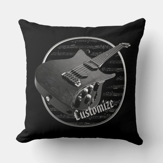 Personalized Black & White Electric Guitar Throw Pillow (Front)
