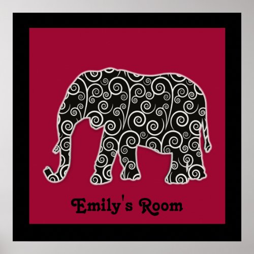 Personalized Black White Elephant on Red Poster