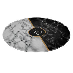 Personalized Black White Faux Marble Cutting Board