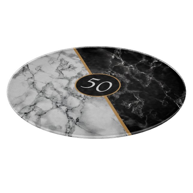 Personalized Black White Faux Marble Cutting Board (Corner)