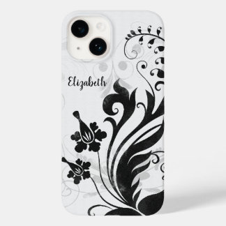 Personalized Black White Floral Case-Mate iPhone 14 Case