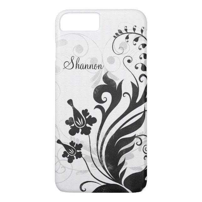 Personalized Black White Floral Case-Mate iPhone Case (Back)