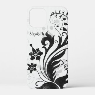 Personalized Black White Floral iPhone 12 Mini Case