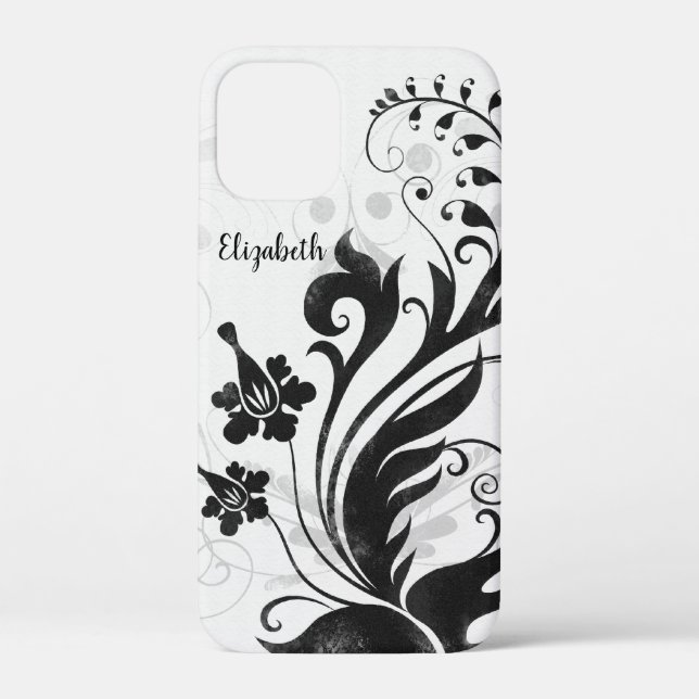 Personalized Black White Floral Case-Mate iPhone Case (Back)