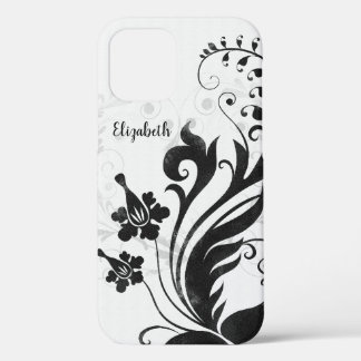 Personalized Black White Floral iPhone 12 Case