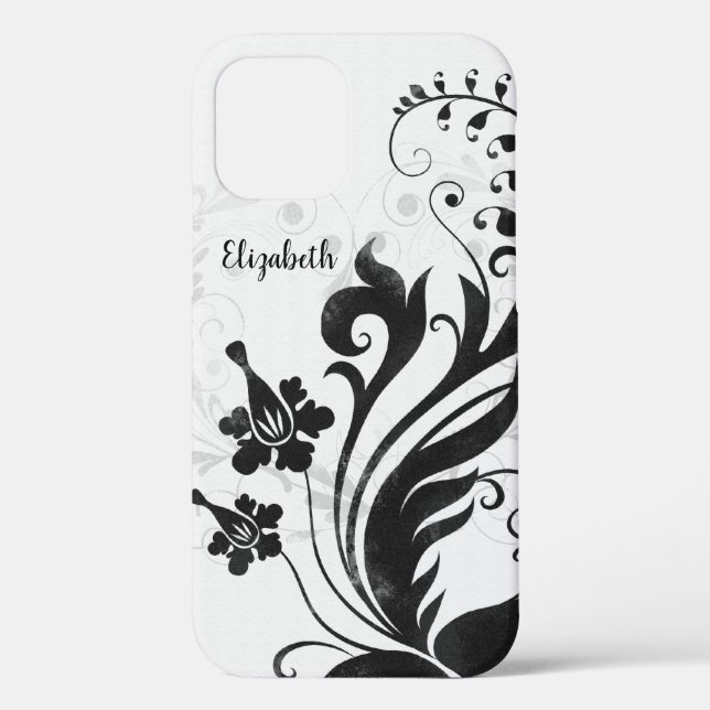 Personalized Black White Floral Case-Mate iPhone Case (Back)