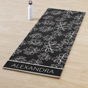 Personalized Black & White Floral Design Yoga Mat