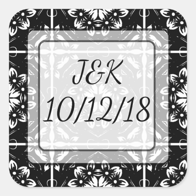 Personalized Black &  White Floral Mandala Sticker (Front)