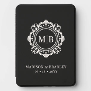 Personalized Black White Floral Wedding Monogram Kindle Cover
