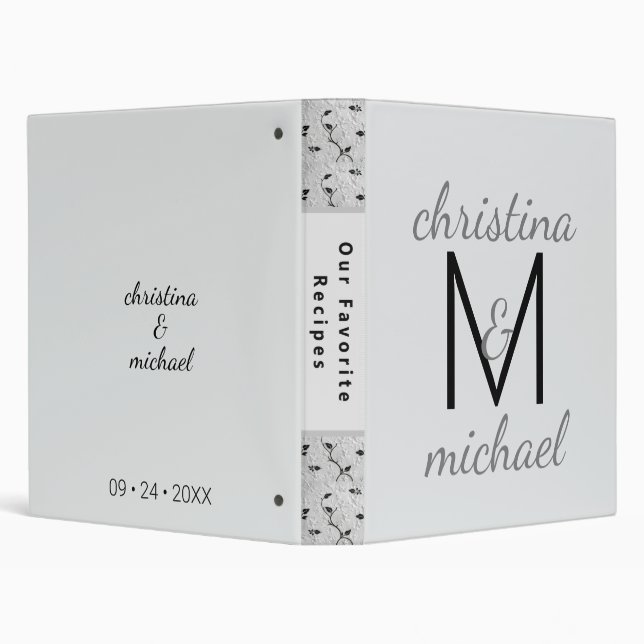 Personalized Black & White Florals Monogram 3 Ring Binder (Background)