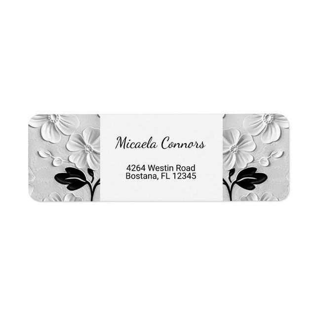 Personalized Black & White Florals Return Address  Label (Front)