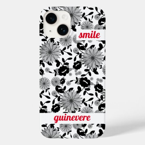 Personalized Black  White Florals smile Case_Mate iPhone 14 Case